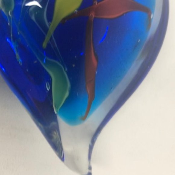 VTG Murano Glass Art, Heart Shaped Cobalt Blue Hand Blown Glass Paperweight - Picture 4 of 13